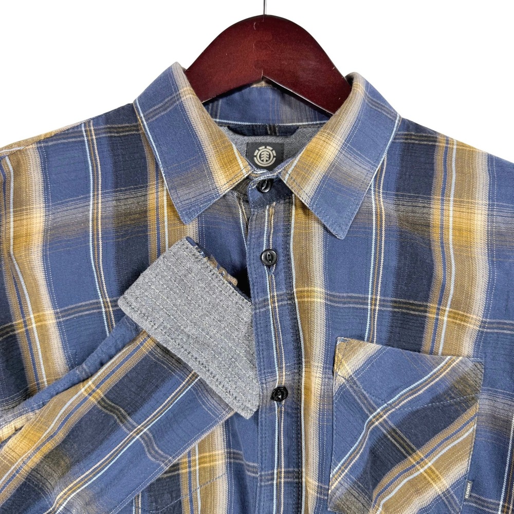 Element Plaid Long Sleeve Button Up Shirt Men's‎ Large L Blue Brown Tan